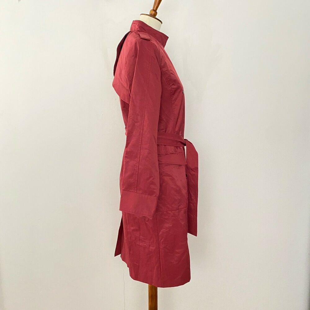 Halogen Womens Patch Pocket Trench Coat Belted Long Sleeve Red S Small - Picture 3 of 8